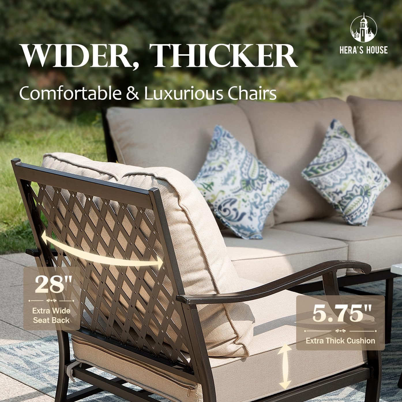 HERA'S HOUSE 6 Pieces Patio Furniture Set with Fire Pit Table, 2 x Rocking Chair, 2 x Ottoman, 3-Seat Sofa with 46