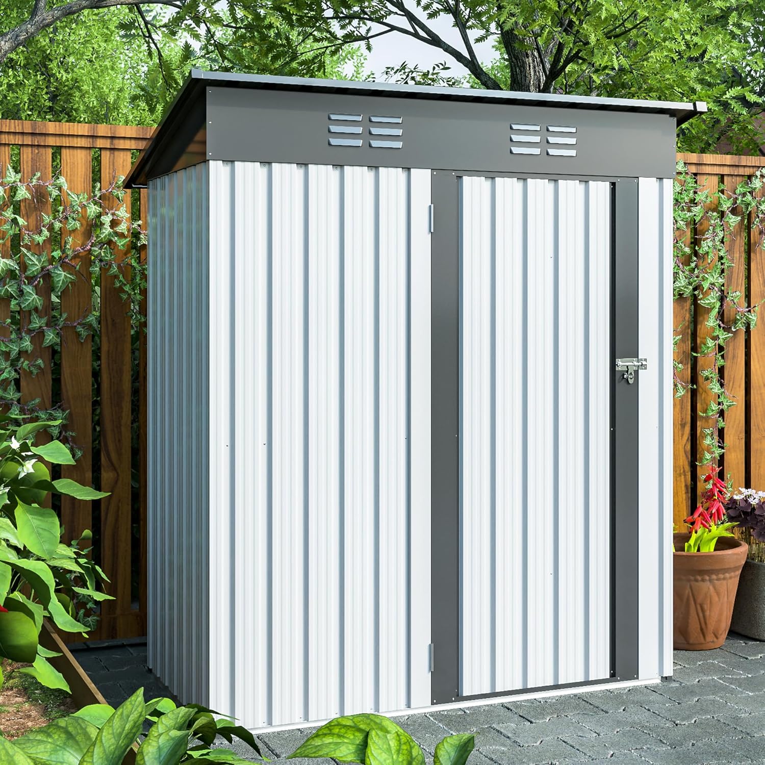Tiny Home, 5 X 3 Ft Outdoor Storage Shed, Garden Shed with Lockable Doors - Tiny House for Patio Lawn Backyard - Prefab Homes, Cobertizo de almacenamiento Exterior, White