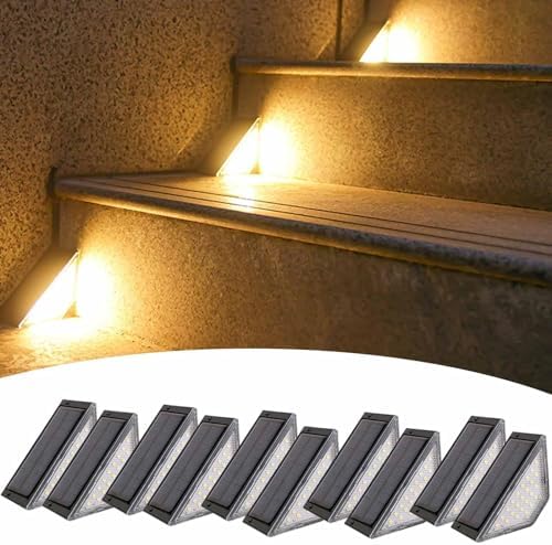 4 Pack LED Solar Step Lights - Waterproof Warm White & Yellow Outdoor Stair Lighting, Solar-Powered for Pathway, Deck, Garden, Patio Illumination & Safety.