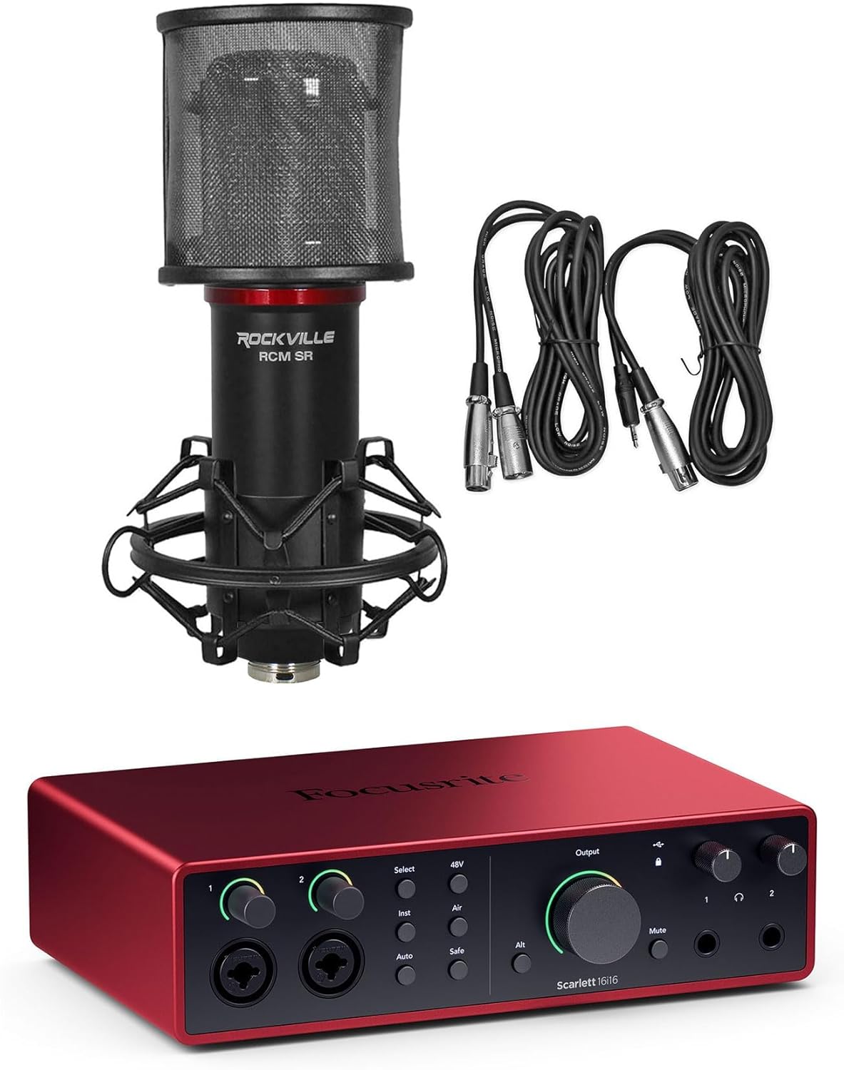 Audiosavings Bundle: Focusrite SCARLETT 16I16 4G 4th Gen 24-bit 192 kHz Audio Recording Interface Bundle with Rockville RCM SR Studio/Recording Condenser Microphone Mic w/Samsung Capacitors (2 Items)