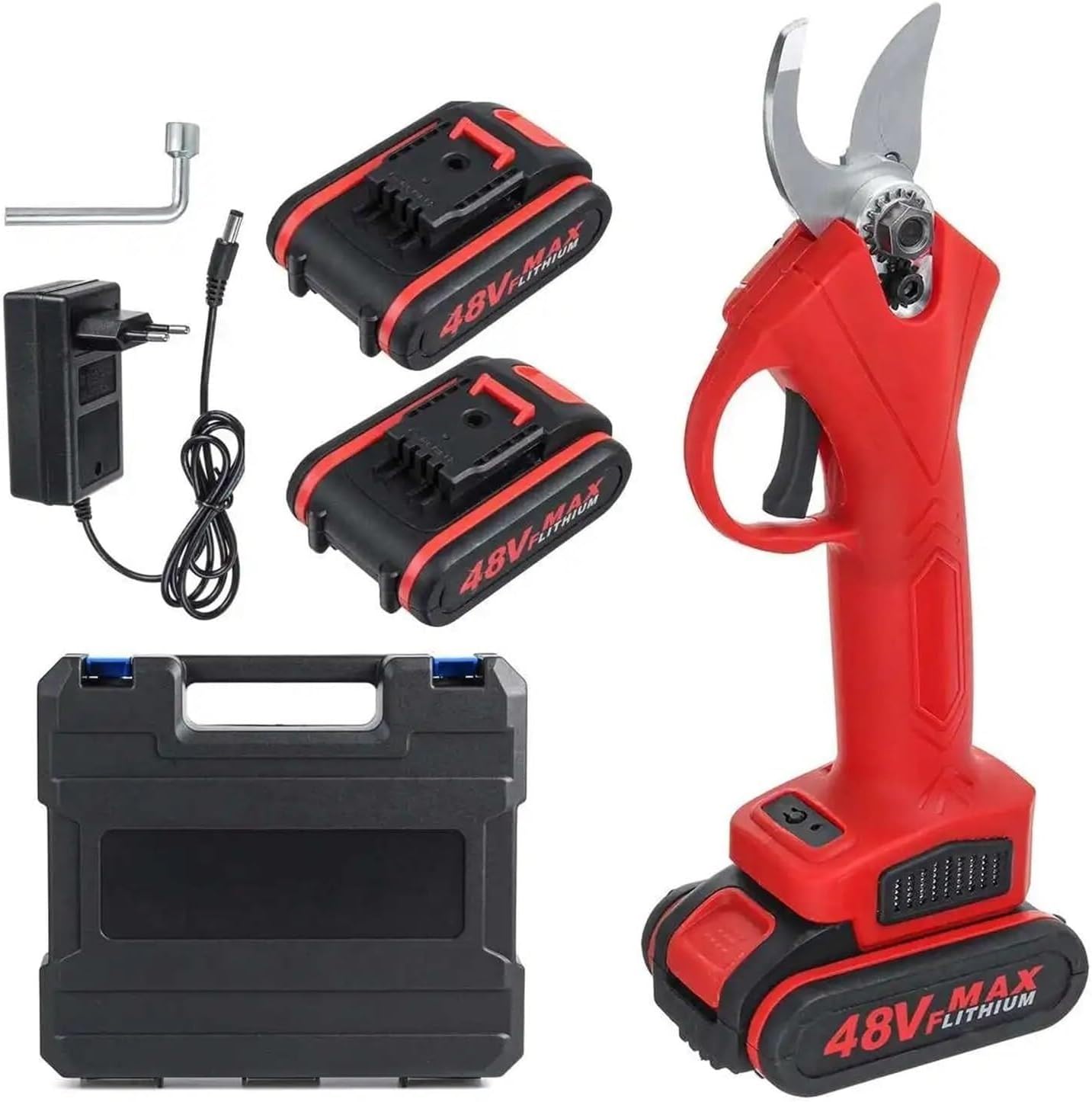 Electric Pruning Shears Tree Branch Pruner 48VF Electric Cordless Pruner Pruning Shear with 9000mAh Lithium- Battery Efficient Fruit Tree Bonsai Pruning Cutter Sharp, Powerfu(2 Battery)