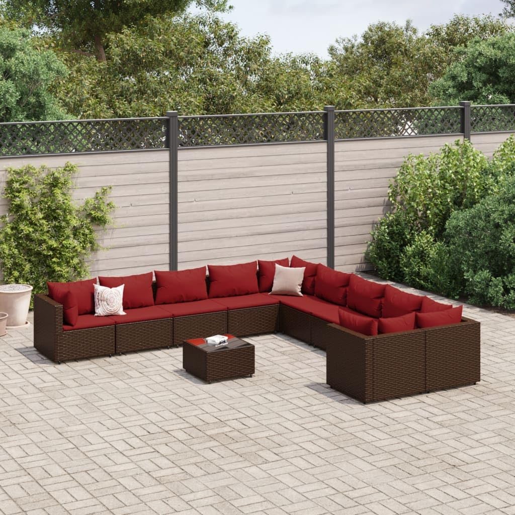 Furniture Sets 11 Piece Patio Sofa Set with Cushions Brown Poly Rattan,Versatile Patio Sofa Set: Durable, Comfortable, and Customizable for Outdoor Relaxation Garden Conversation Sets
