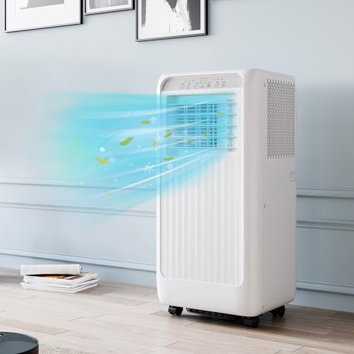 8,000 BTU Portable Air Conditioner for Rooms Up to 350 Sq.Ft – 3-In-1 Cooling AC with Dehumidifier, Quiet Sleep Mode, 24-Hour Timer, LED Display, Remote – for Bedroom, Apartment, Dorm, White