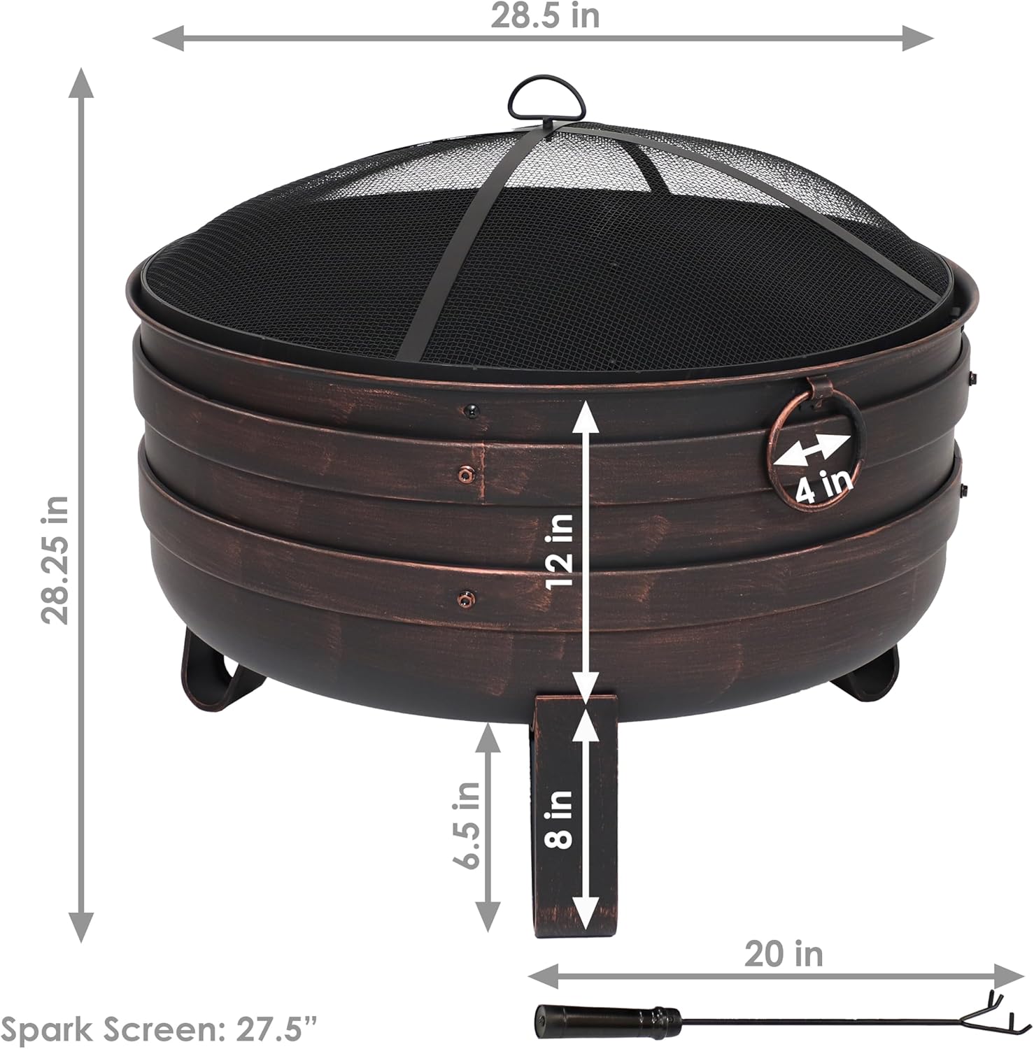 Sunnydaze 24-Inch Heavy-Duty Steel Cauldron Fire Pit - Includes Spark Screen and Protective Cover - Brushed Bronze