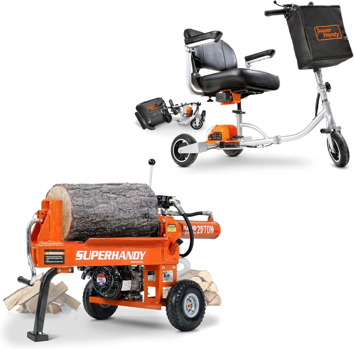 SuperHandy Log Splitter Portable 20 Ton & 3 Wheel Folding Mobility Scooter (Upgraded Design) [Bundle Deal]