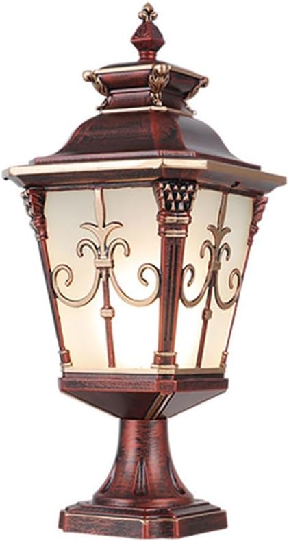 Solar Post Lamp, European Garden Outdoor Waterproof Stigma Lamps, Retro Villa Gate Post Lighting Fixtures, E27 Pedestal Exterior Column Cap Lamp Lantern, Landscape Road Light for Porch Railing