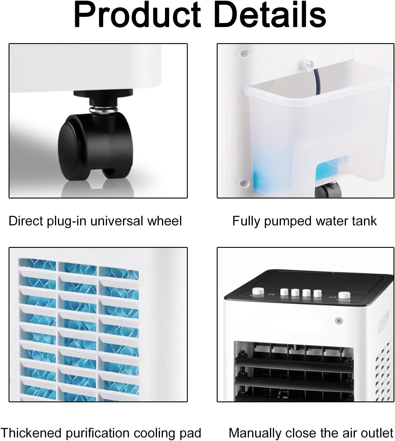 Evaporative Air Cooler, 3-in-1 Indoor Swamp Cooler Air Conditioner with 8 L/2.1 Gal Water Tank, 3 Speed 36 dB, 2 Ice Packs, 90° Oscillation, for Indoor, Bedroom(Black)