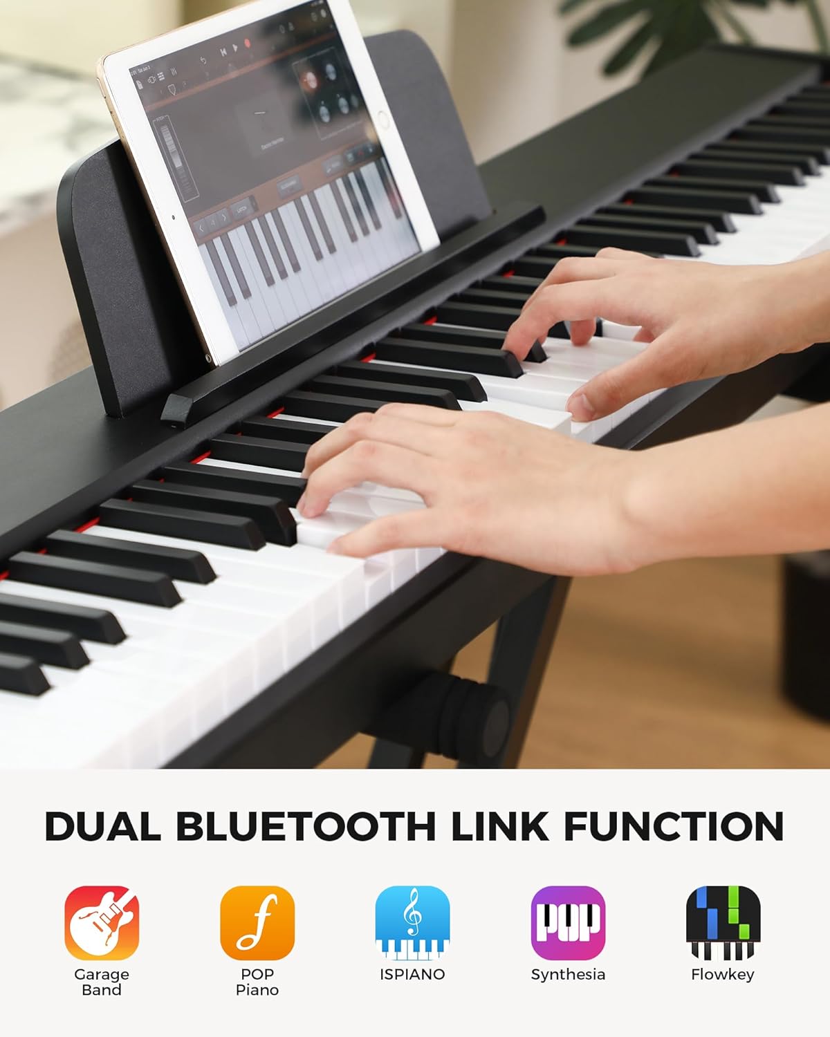 Fesley Semi-weighted Piano Keyboard 88 Keys with Stand, Full-Size Electric Keyboard Piano for Beginners,Portable 88 Key Keyboard with 900 Tones,700 rhythms,110 demo songs,USB-MIDI, FEP300X, Black