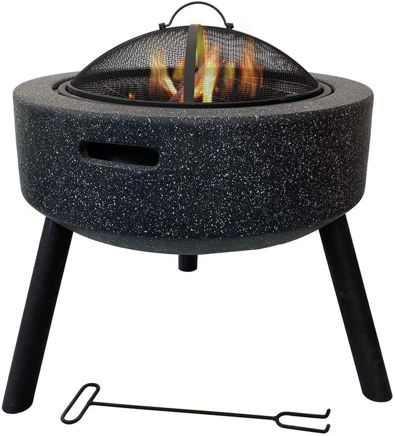 Small Firepit, Fire Pit with BBQ Grill Shelf, Geo Fire Pit Bowl with Triangle Bracket Magnesium Oxide Material Outdoor Garden Fire Pit with Mesh Cover for Outdoor, Garden, Barbecue, Camping