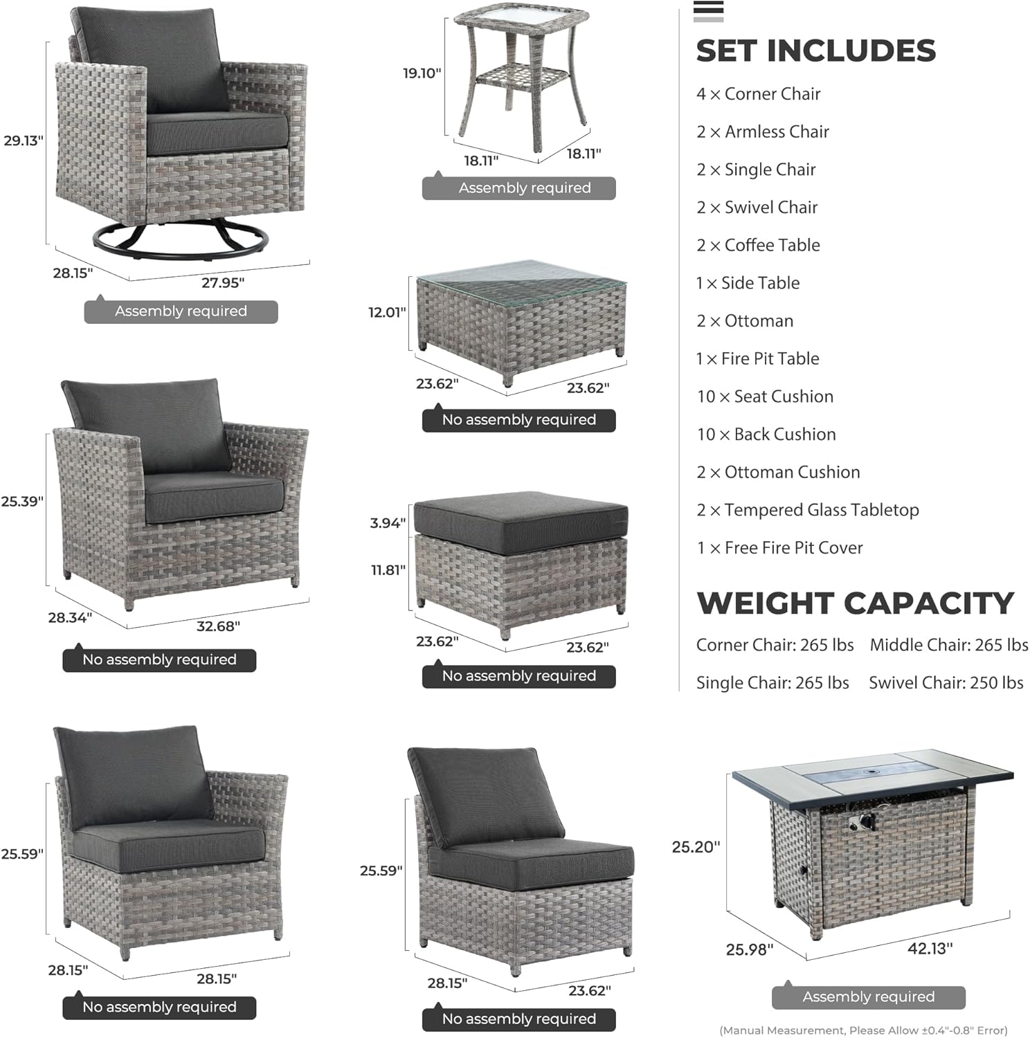 16 Pieces Patio Furniture Conversation Set with 42