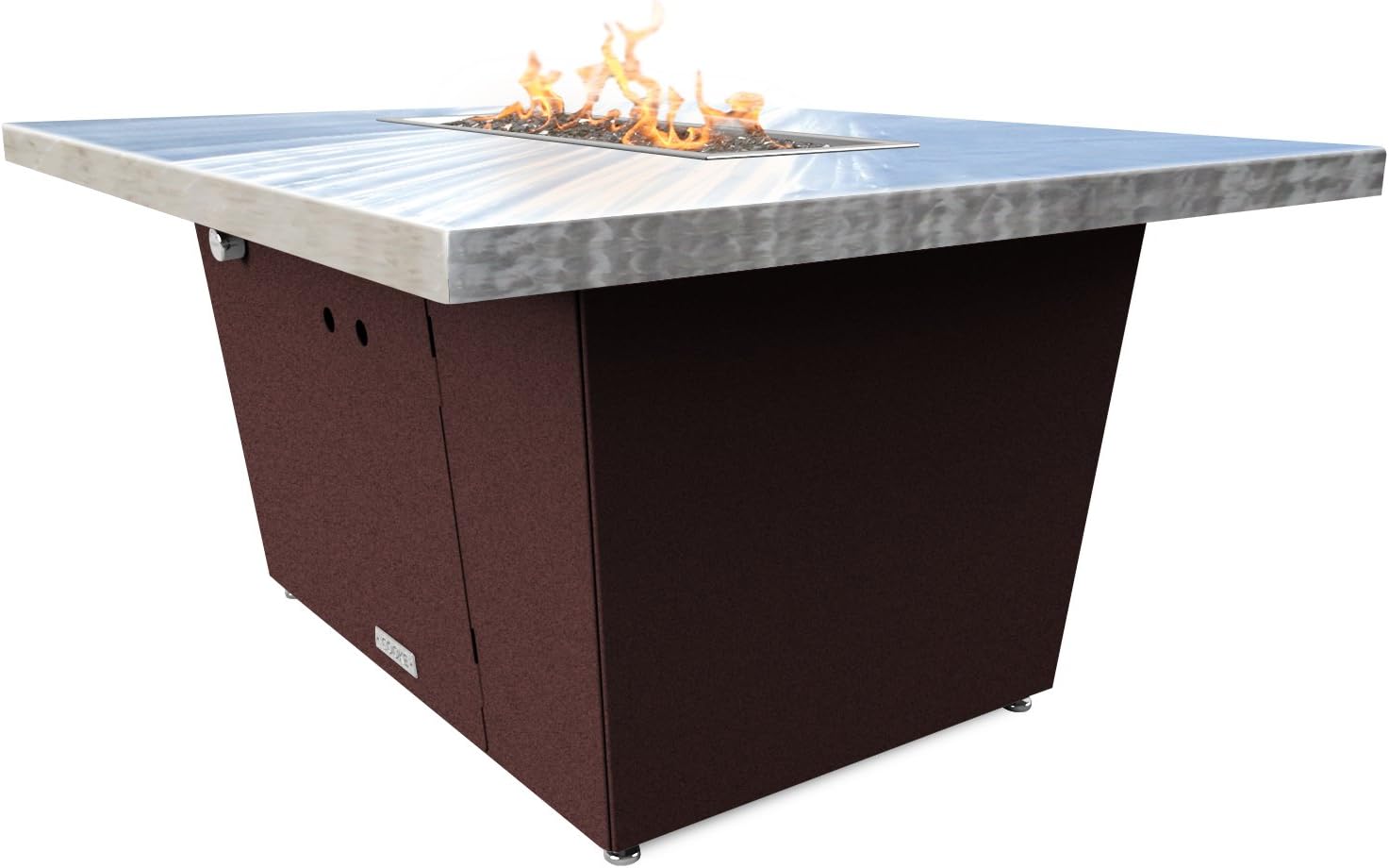 COOKE Palisades Rectangular Fire Pit Table - 44x36 - Chat Height - Propane - Brushed Aluminum Top with 3cm Edge - Dark Cherry Powdercoat Base