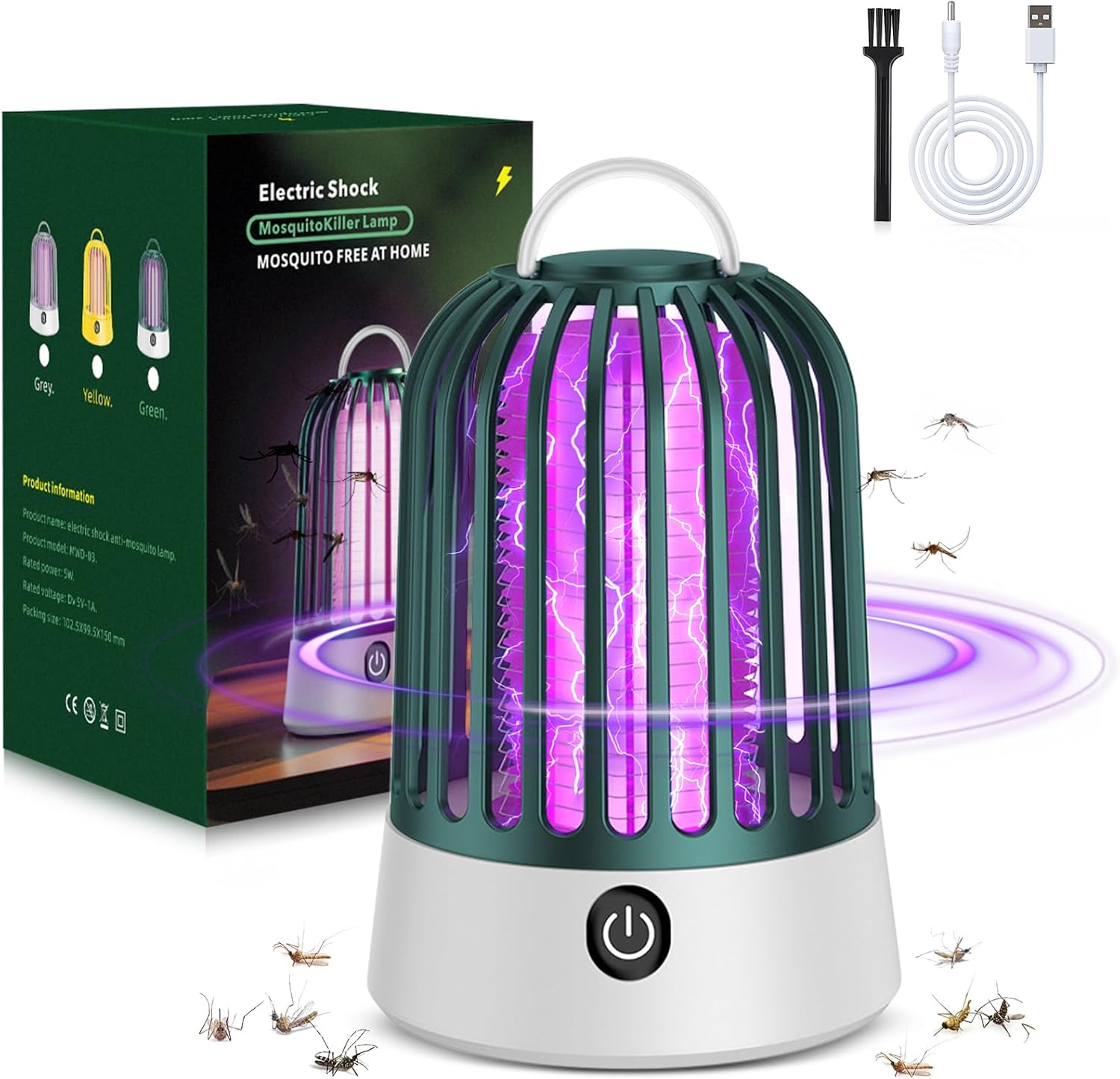 2 in 1 Bug Zapper Indoor Electronic Mosquito Zapper USB Rechargeable Mosquito Trap, Outdoor Fruit Flies Killer Indoor LED Lantern, green