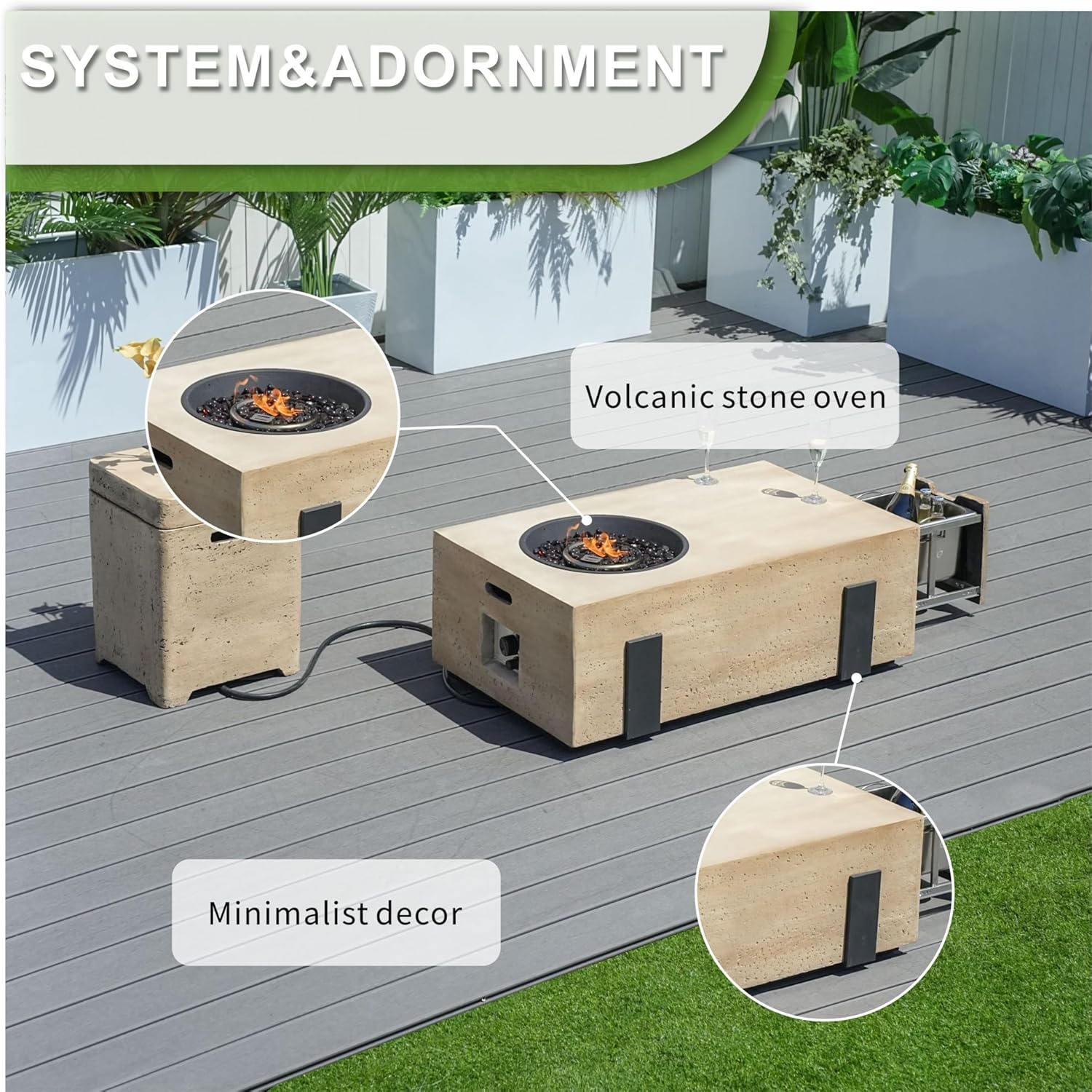 Direct Wicker Brown Metal Outdoor Fire Pit Table with Ice Bucket