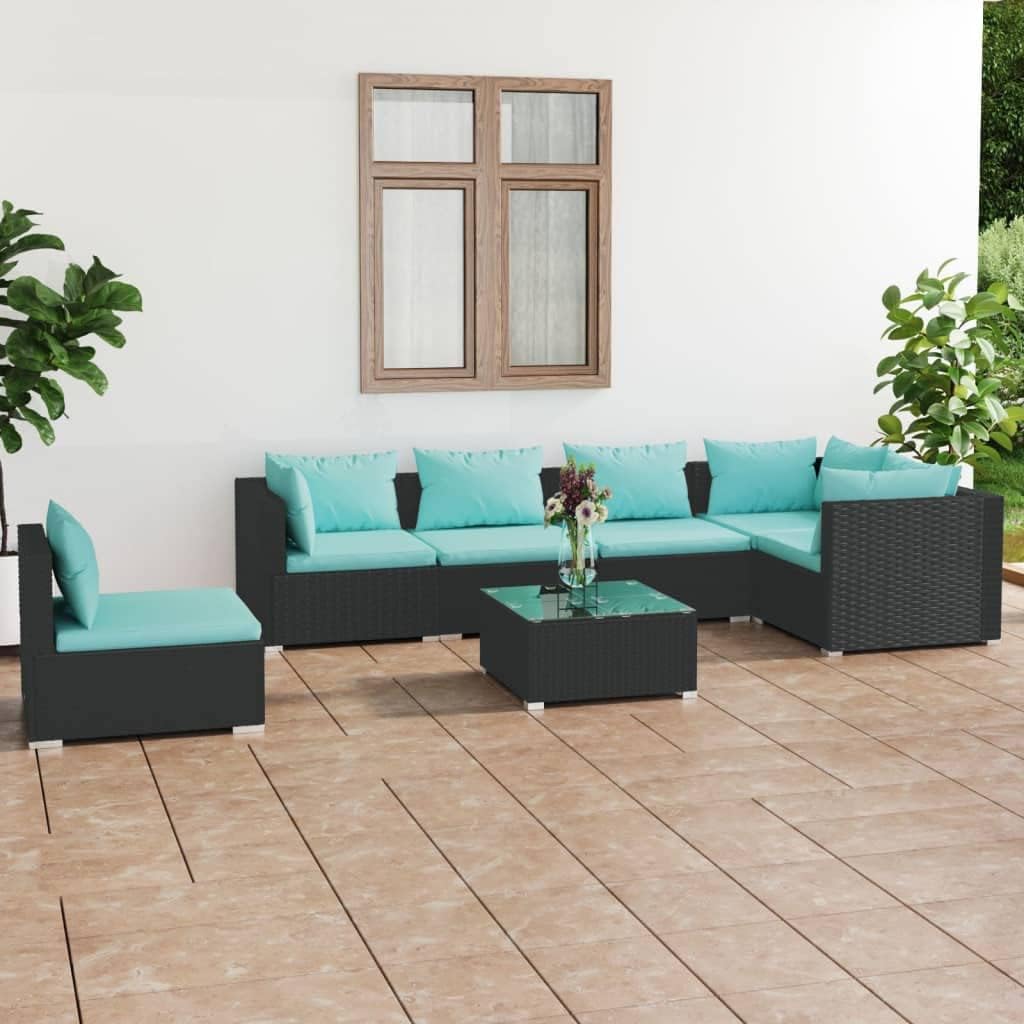 Furniture Sets 7 Piece Patio Lounge Set with Cushions Poly Rattan Black,Versatile Patio Lounge Set with Modular Design for Optimal Comfort and Outdoor Living Garden Conversation Sets