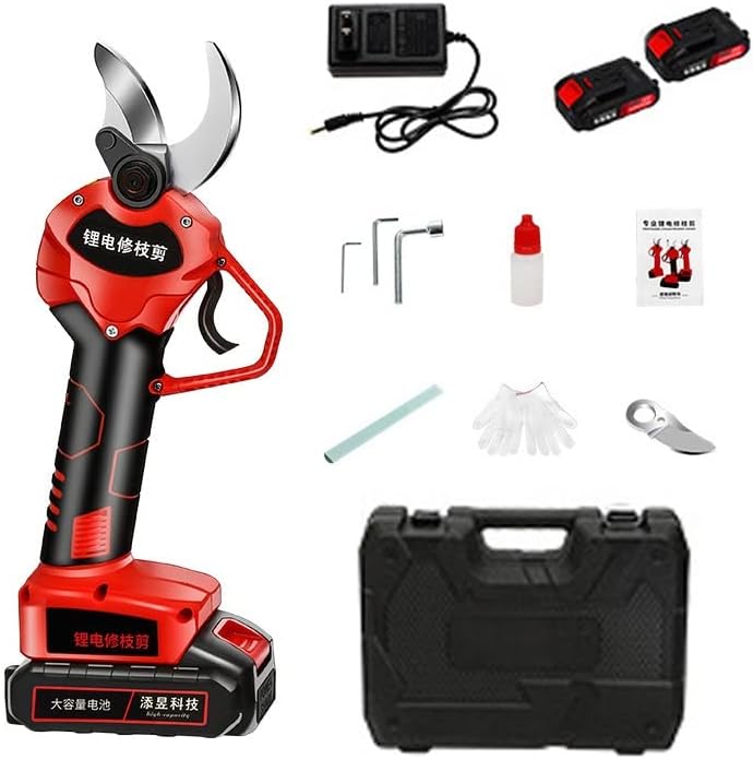 Electric Pruning Shears Scissors Battery Powered Trim with 2 Pack Backup Rechargeable Lithium Secateurs Tree Branch Pruner, 40mm (1.5 Inch) Cutting Diameter,21V