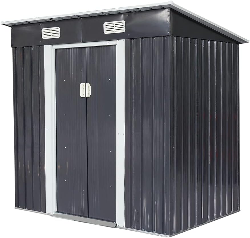 4 * 6Ft Outdoor Metal Shed, Tool Storage Room with Sliding Doors and Vents, Backyard Garden Patio for Bike Placement/Firewood Storage