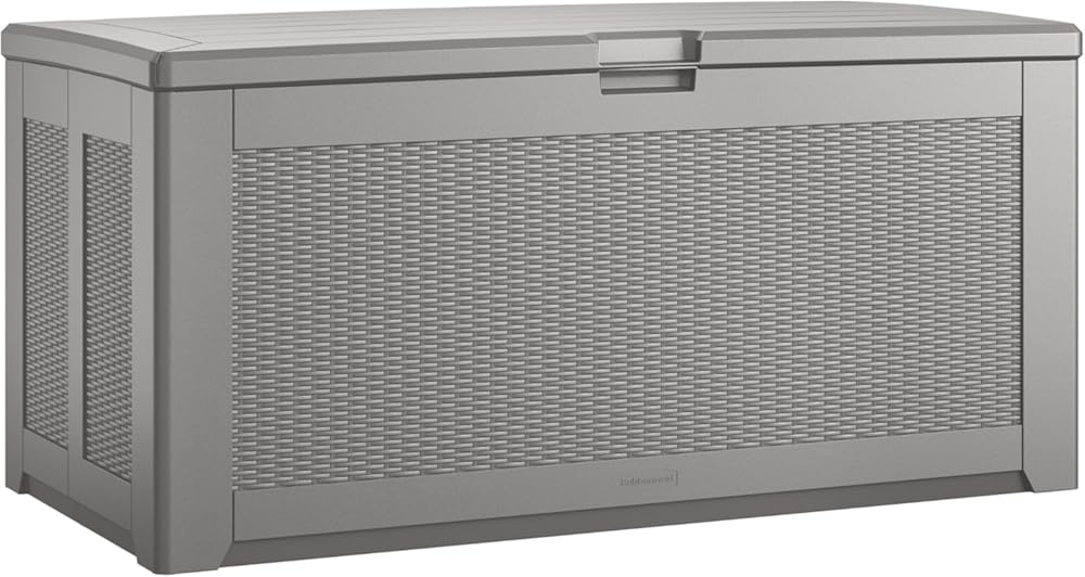 Rubbermaid Extra Large Resin Outdoor Storage Deck Box (134 Gal), Weather Resistant, Gray, Deck Organization for Home/Backyard/Pool Chemicals/Toys/Garden Tools/Porch/Patio Cushions