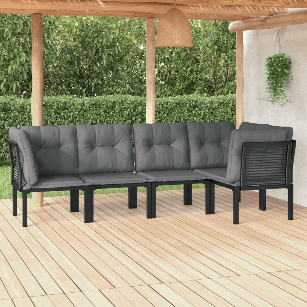 5-Piece Modular Garden Lounge Set, Black PE Rattan, Powder-Coated Steel Frame, Outdoor Patio Furniture, Comfortable Seating for 5 People