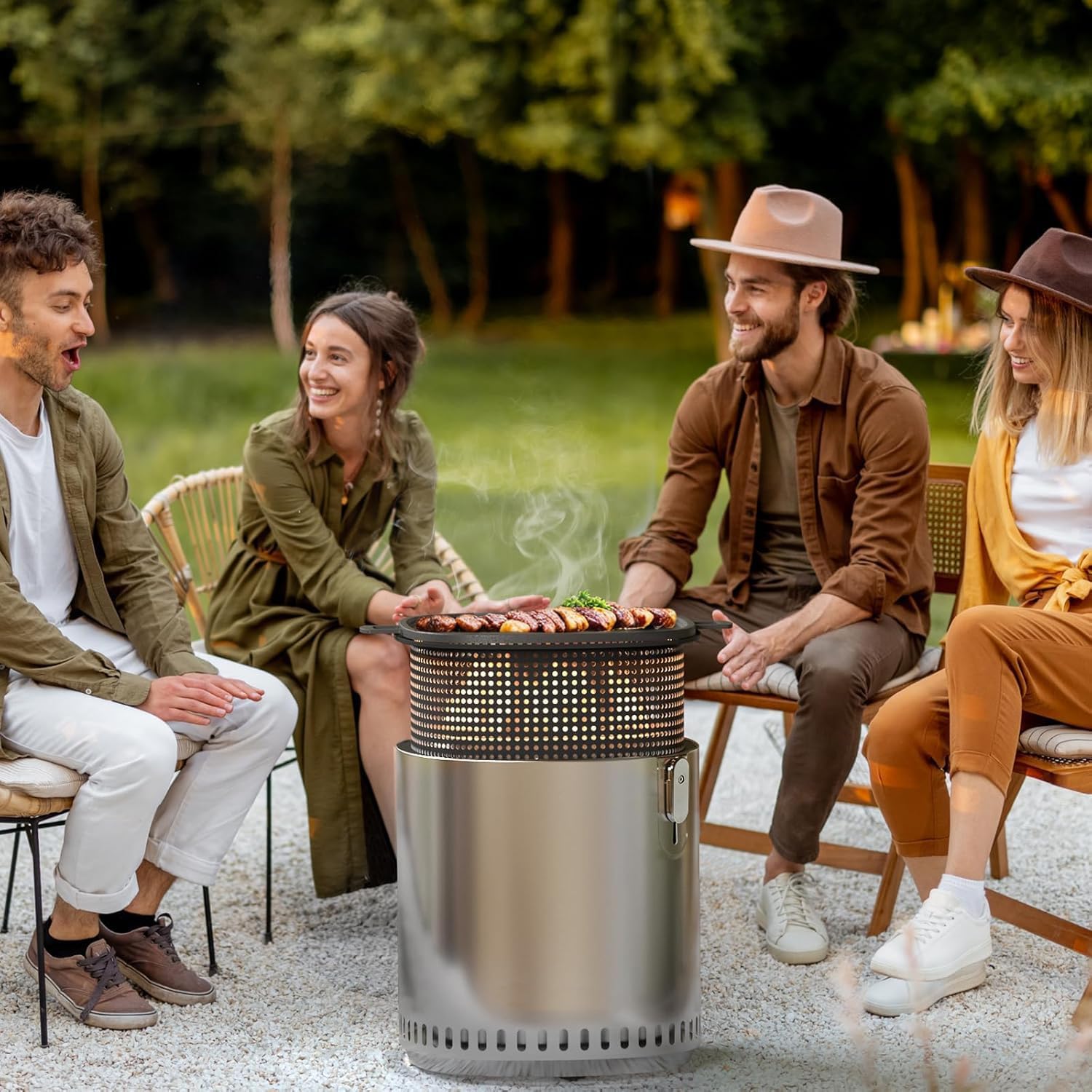 SUNBURY Smokeless Fire Pit Accessories Combination, Grill, Grill Pan, Grate and Accessory Carrying Bag Only for Wood Burning Lightweight Fire Pits Barbecue Function Module