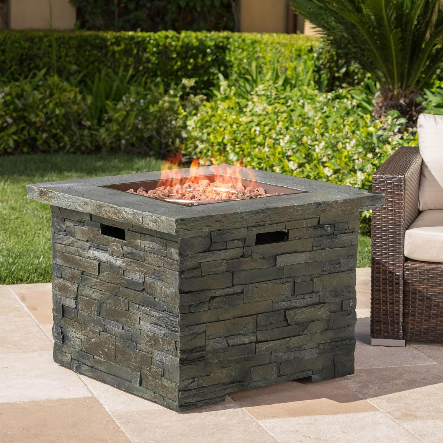 35 Inch Square Propane Fire Pit CSA-Listed Outdoor Fire Pit Table, 40,000 BTU, Add Warmth and Ambience to Parties On Patio Deck Garden, Grey