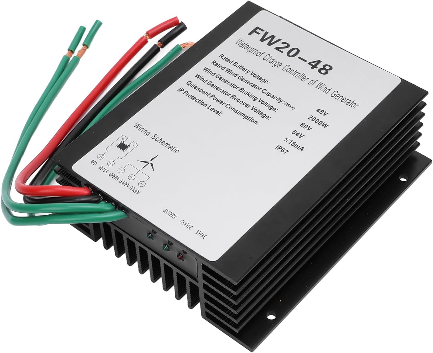 Pilipane MPPT Wind Turbine Charge Controller IP67 Water 48V Automatic Controller for 2000W Wind Turbine Generator Aluminum Shell 15x13.3x5cm