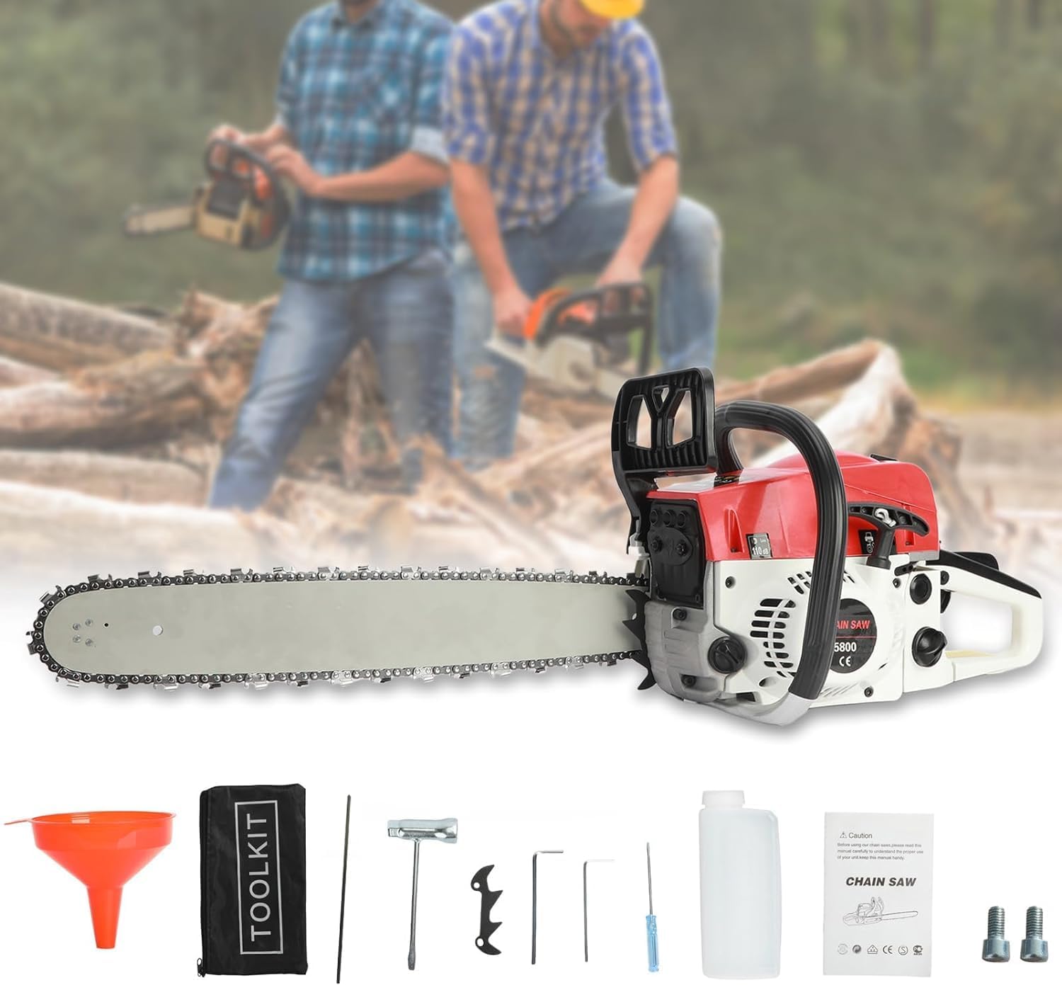 Gas Powered 58CC 13000RPM Gas Chainsaw 20 Inch，2-Cycle Multifunction Rust Resistant Wood Chainsaw Wood Cutting Shipping from USA Fast Arrival (Red)