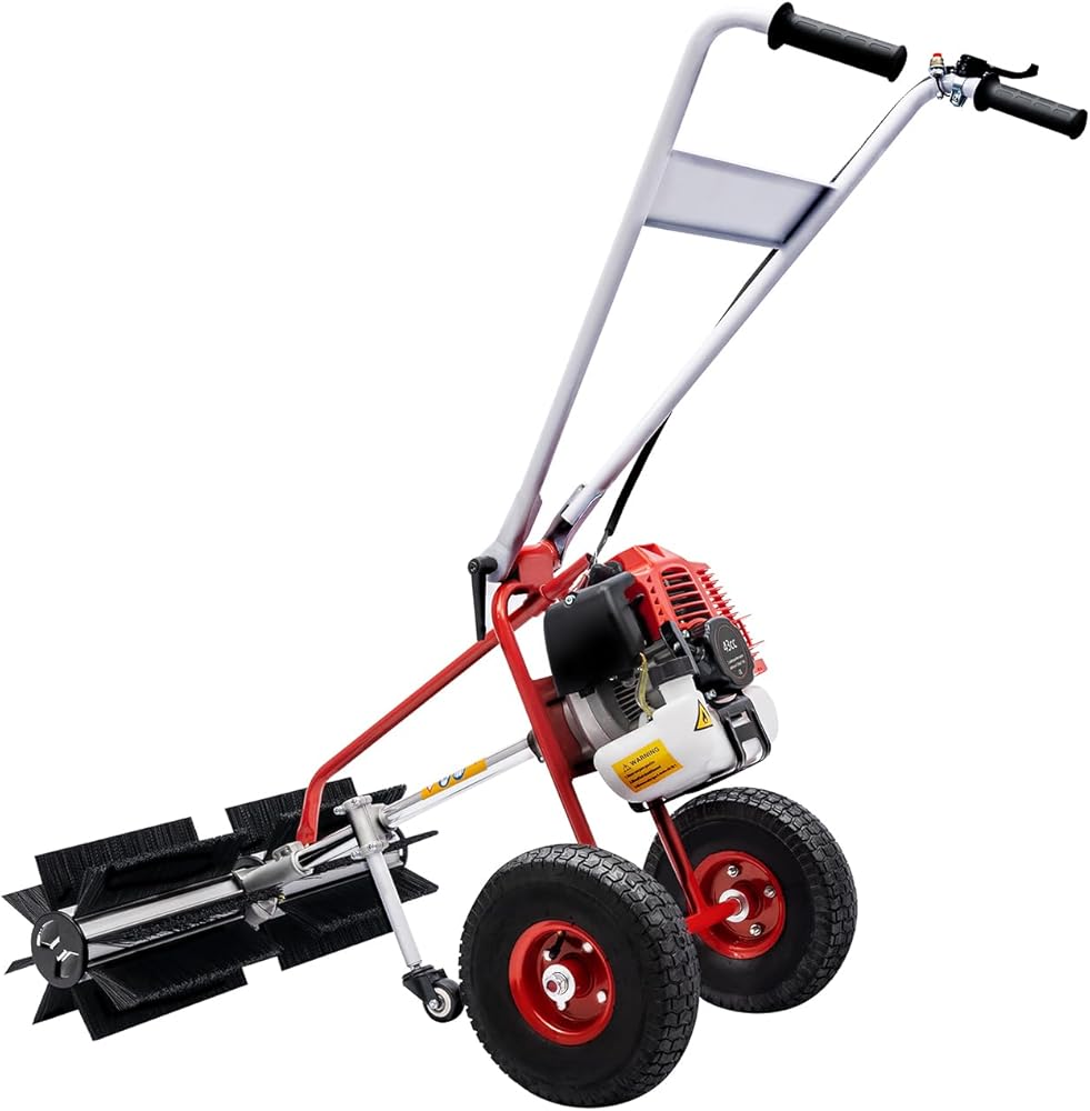 43cc 2-Stroke Snow Blower,6500-8500rpm Handheld Snow Sweeper,22.6-47inch Height Adjust Handle,1.25kw/1.7hp Walk Behind Lawn Snow Broom Machine,Garden Snow Turf Cleaning