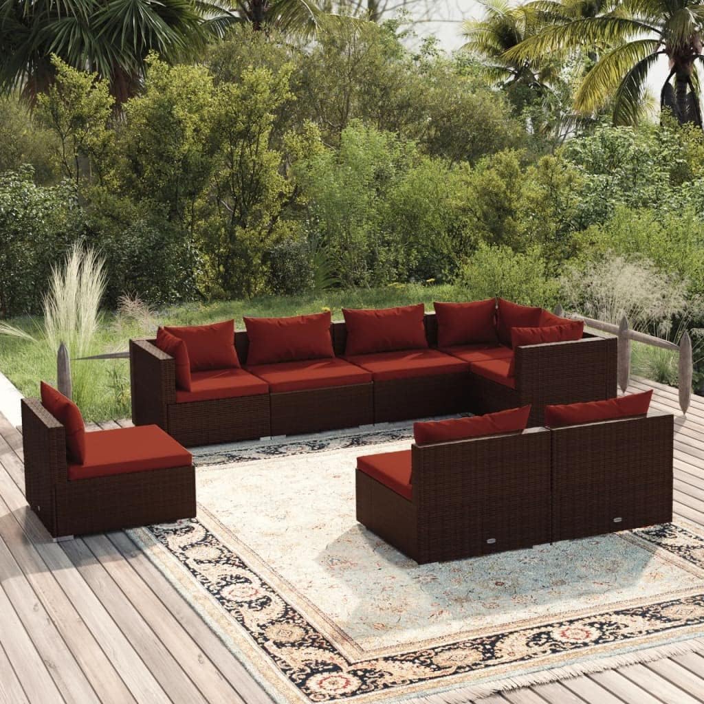 8 Piece Patio Lounge Set with Cushions Poly Rattan Brown,Stylish Poly Rattan Patio Lounge Set for Unparalleled Relaxation and Comfort Patio Furniture, Outdoor Furniture Sets