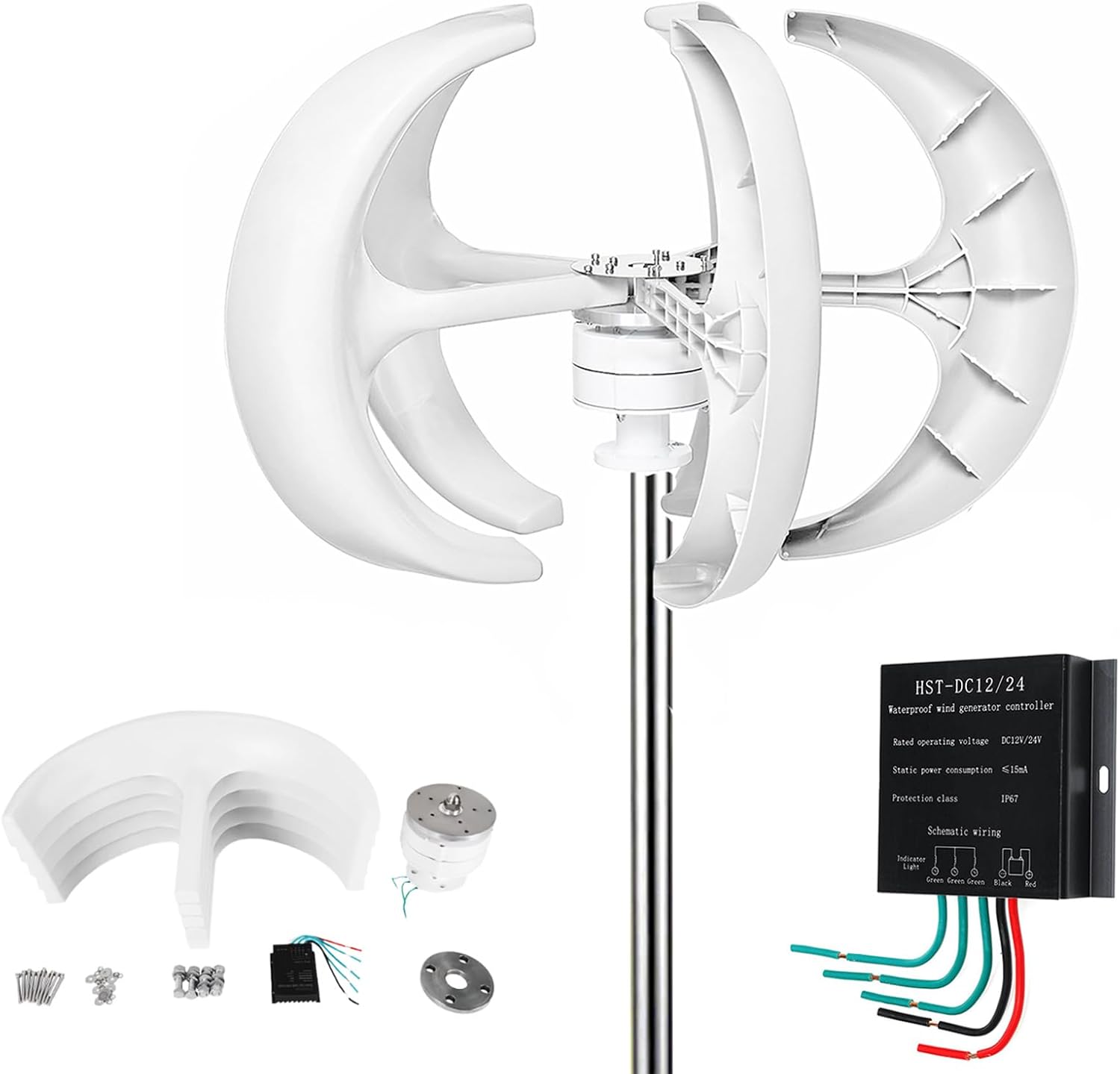 Portable Vertical Wind Power Turbine Generator Kit 12V/24V48V 5 Blade with Charge Controller Vertical Axis Wind Turbine Generator(10000W)