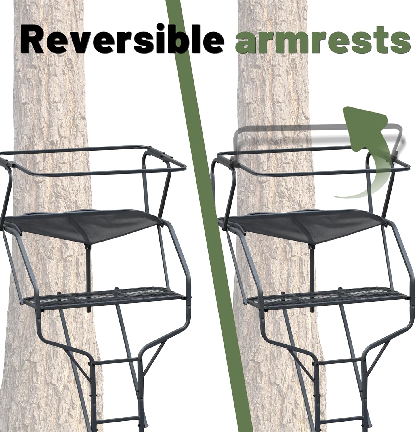 KUAFU 18' 2-Man Ladder Tree Stand Climbing Tree Stand for Deer Hunting Elevated Climbing Seat Hunting Gear Equipment Accessories, 500 lb Weight Capacity