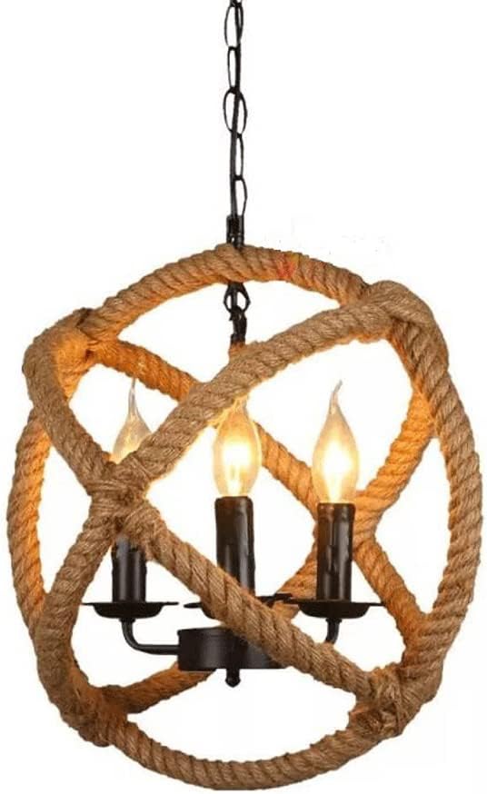 Country Retro Style Wrought Iron Chandelier,Creative Hemp Rope Pendant Lamp,Personality Hollow Out Hanging Light Lampshade,Hotel Restaurant Decoration Lighting Fixtures