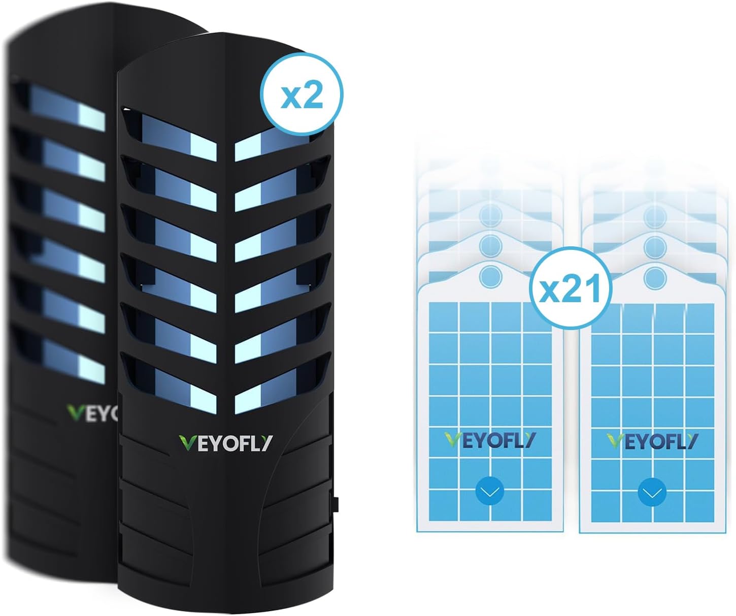 VEYOFLY Fly Trap (2 Device + 6 Glue Boards) + 15 Refills Pack Bundle - Plug in Flying Insect Trap, Fruit Fly Traps for Indoors-Mosquito, Gnat (Black)