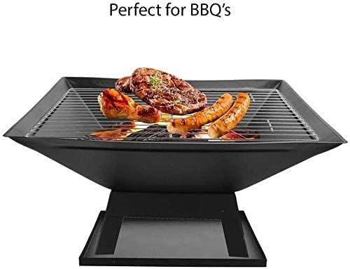 BBQ Grill Outdoor Barbecue Grill Square Outdoor Metal Firepit, with Spark Screen Log Poker and Cover Grill Table, for Backyard Patio Garden Stove Wood Burning Fire Pit