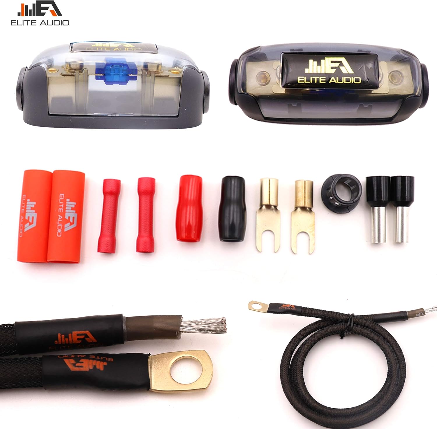 Elite Audio EA-PROK8 + EA-PRO617 Pro Series Amplifier Wiring Kit Bundle with 6-Channel RCA Combo - 1000W Max Power, 8GA, Cable, Dual RCA Sets, ANL Fuse and Holder