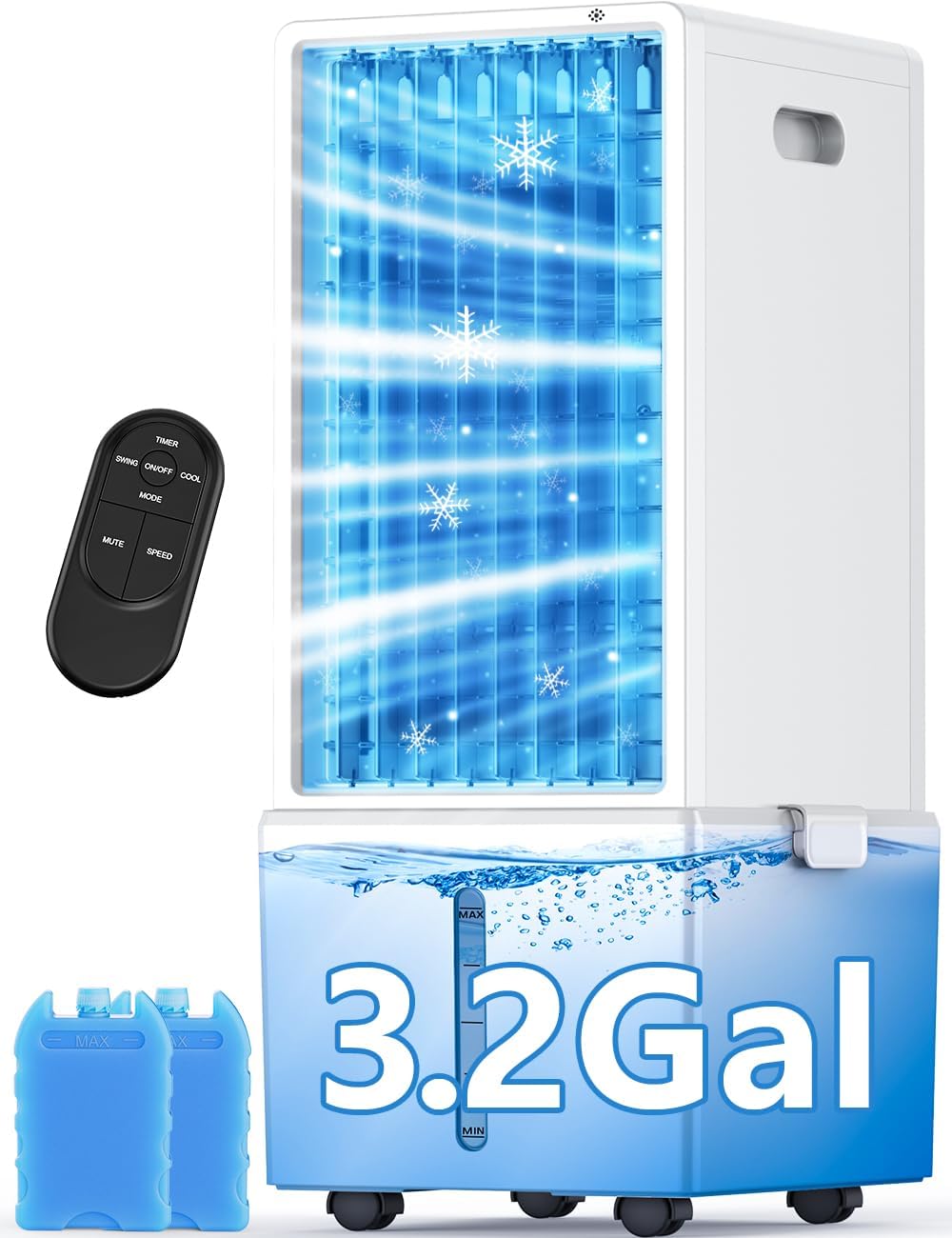 4-IN-1 Windowless Air Conditioner w/3.2-Gal Tank for 24H Cooling, 4 Wind Speeds & 4 Modes, LED Touch Screen, Waterless Alert System & 12H Timer, Remote, Portable Air Conditioners for Bedroom