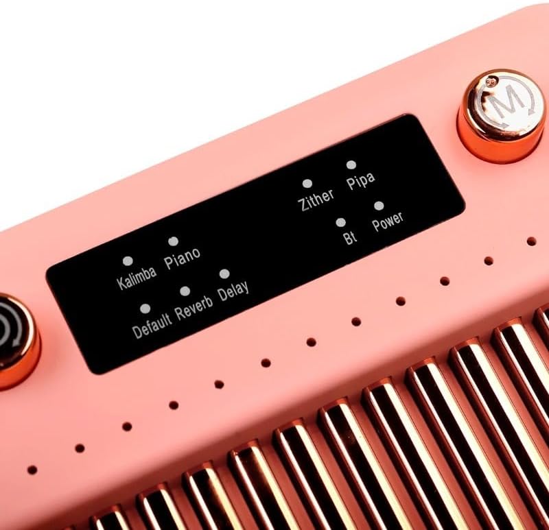 17-Key Electric Kalimba Thumb Piano with Bluetooth & Built-in Pickup — Portable Mbira Finger Piano for Beginners & Adults, Mahogany Resonance, Travel-Friendly (Pink Kalimba)