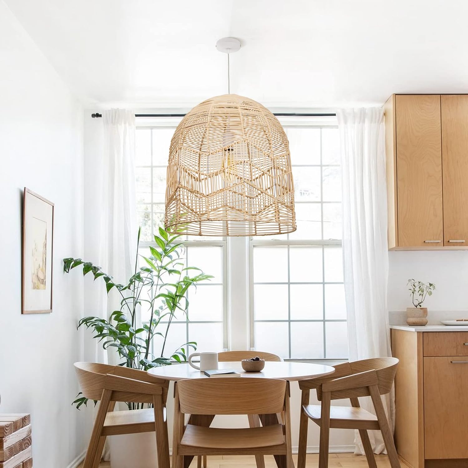 Arturesthome Weaving Natural Rattan Pendant Lighting Rope Lamp Shade Indoor Hanging Ceiling Light Fixture Handmade Lampshade 17.71