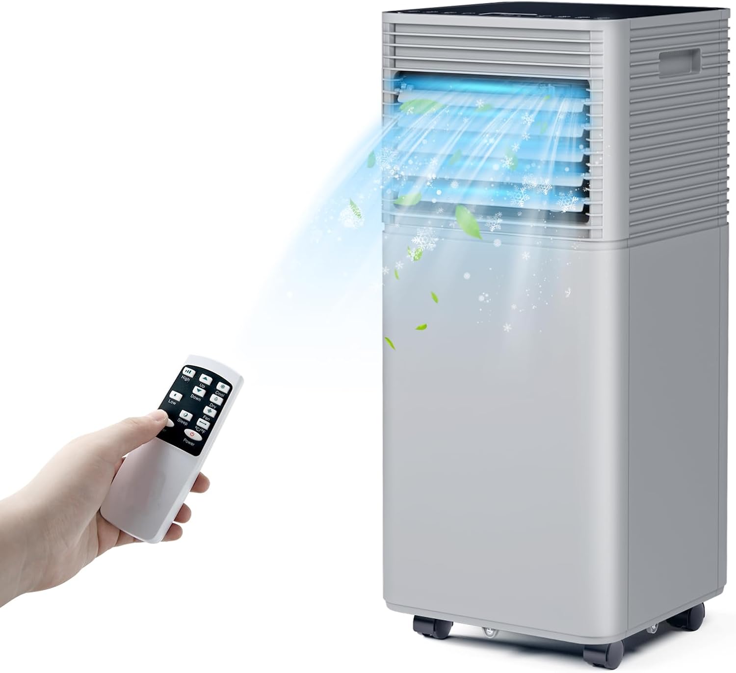 KOTEK Portable Air Conditioners, Air Conditioner for Rooms up to 230 Sq Ft, Ac Unit with Remote Control, 2 Speeds, 4 Modes, 24H Timer & Window Installation Kit for Home/Office/Dorms (Grey, 8000 BTU)