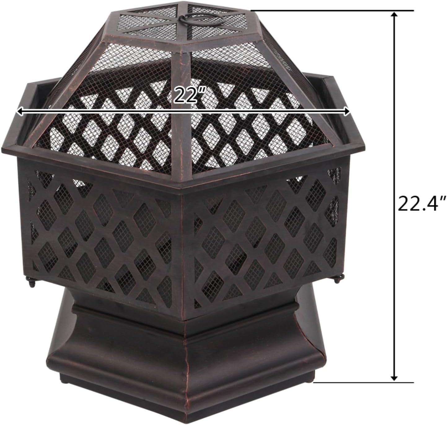 22” Hexagonal Outdoor Fire Pit, Wood Burning Fire Bowl with Spark Screen Cover, Large Bonfire Pit Portable Firepit for Outside Camping Garden Patio Backyard