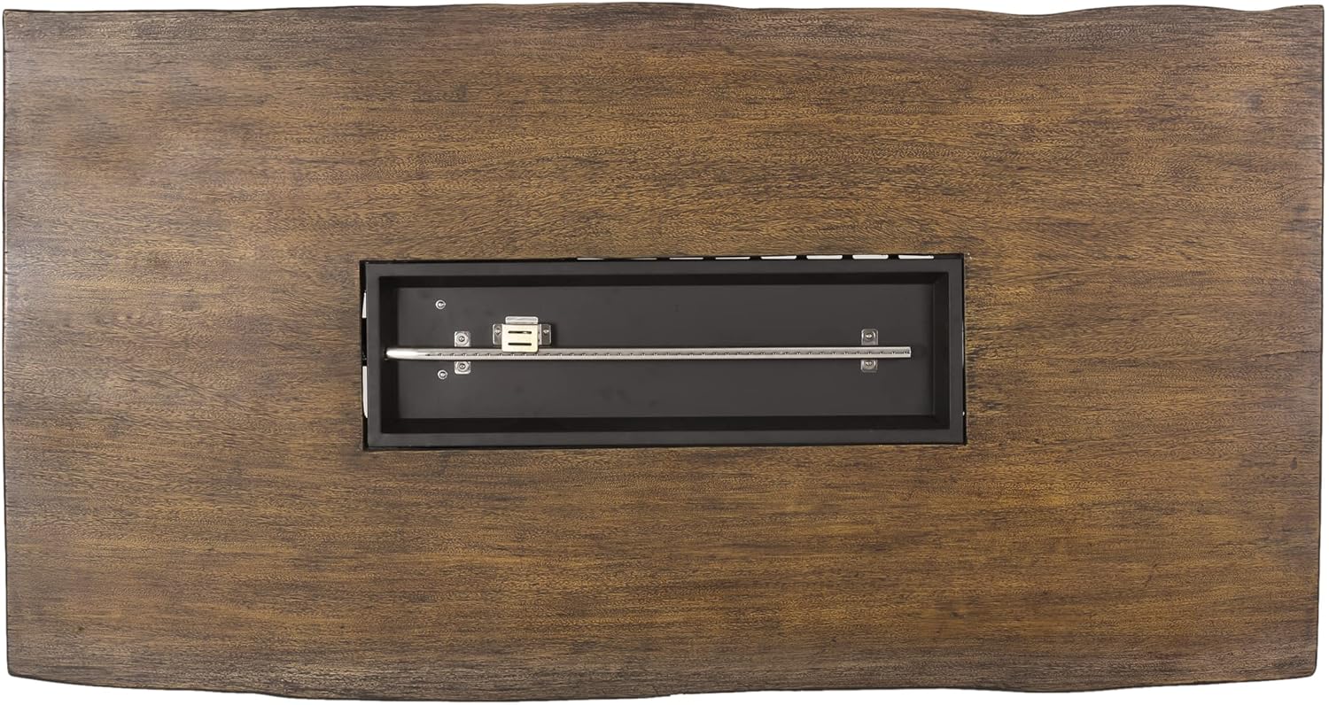 Outdoor 40,000 BTU Fire Pit Dining Table (Tank Cover not Included), Antique Teak