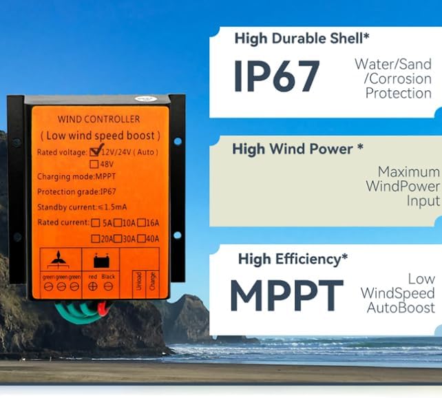 16000W Waterproof Wind Turbine Charge Controller, 12V 24V AUTO 48V IP67 Waterproof for Home Camping