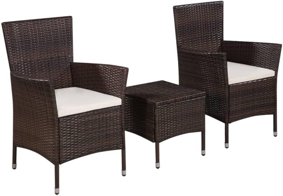 3 Piece Bistro Set Poly Rattan Brown,Modern Rattan Bistro Set for Outdoor Living and Dining Patio Furniture Sets, Outdoor Furniture Sets