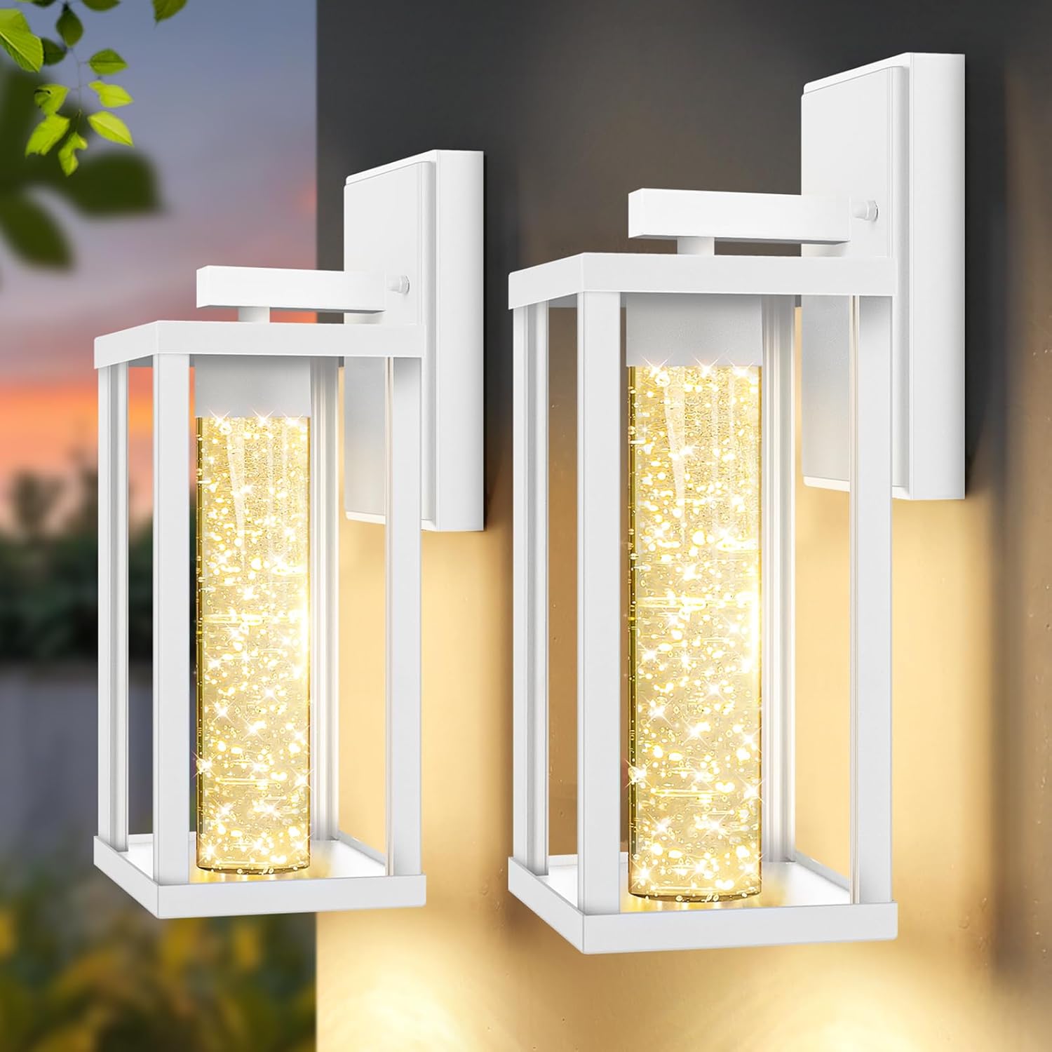 2-Pack Outdoor Wall Light Fixture, Exterior Waterproof Wall Lantern Sconce with Crystal Bubble Glass, Anti-Rust Modern POutside Lighting for Porch, House, Patio, Garage, Entryway
