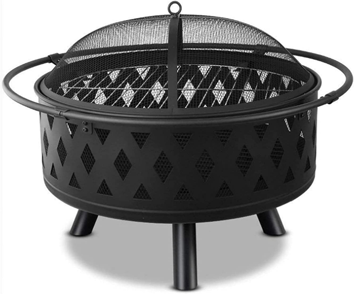 Outdoor Fire Pits, Round Steel Fire Bowl w/Grate Grill, Cover, Stove Ring, Portable Heating Basin, Garden Patio Heater, Camping BBQ Fire Pit