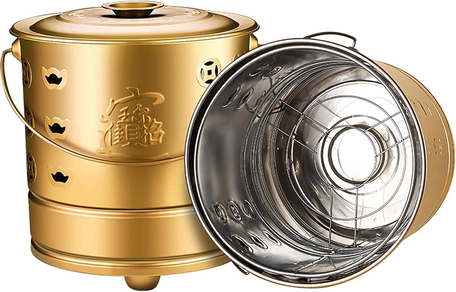 Metal Incinerator Cage with Burning Tongs Fire Pit Bucket Treasure Basin Ash Bucket Joss Paper Bucket with Lid for Yard Garden (Color : Red, Size : 42.5CM)