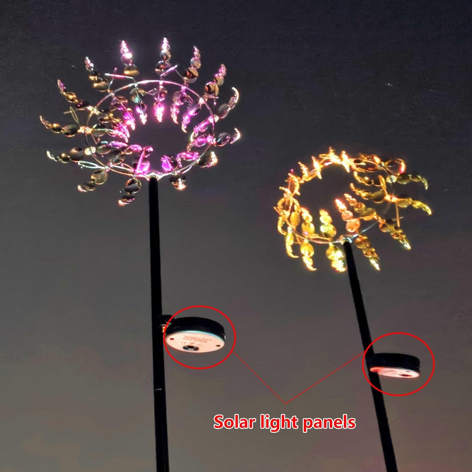 Solar Magical Metal Windmill, Wind Mills 3D Wind Powered, 13.4 x 71in Wind Spinner Yard,Gold