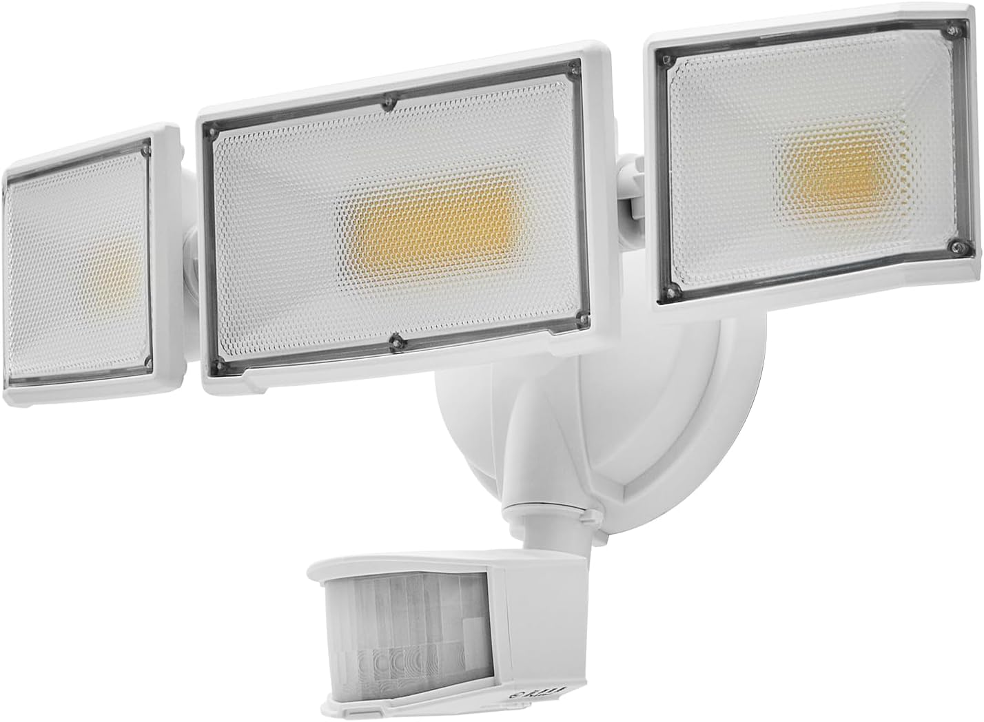 70W LED Security Lights with Motion Sensor Outdoor, 7000 Lumen Super Bright, 3000K/5000K Light, IP65 Waterproof, Dusk to Dawn, 3 Heads Motion Detected Flood Light Garage Yard Porch (White)