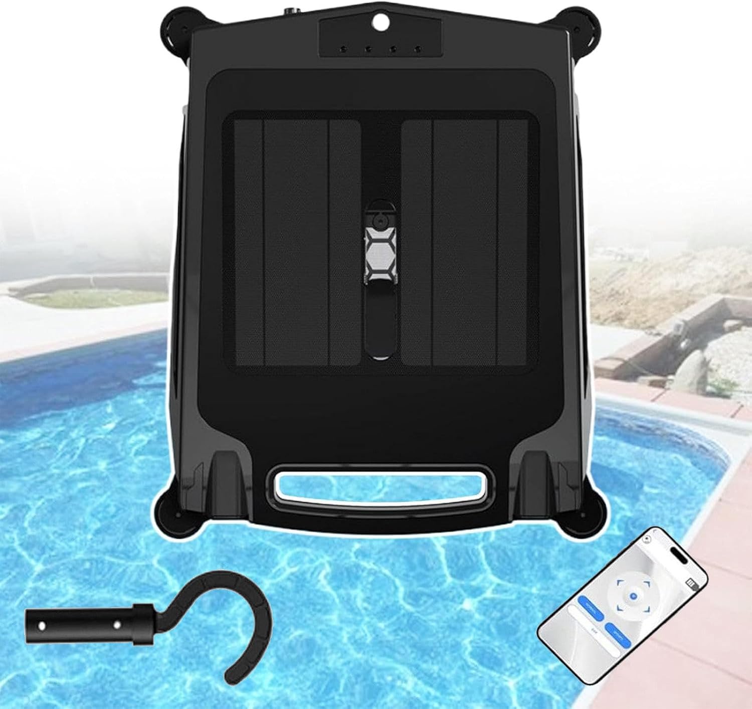 Solar Pool Skimmer with 2500mha Battery+3.4L Large Capacity Debris Basket, Automatic Pool Cleaner, Solar & Fast Dual Charging, 99.9% Debris Removal, for Most Swimming Pool Types