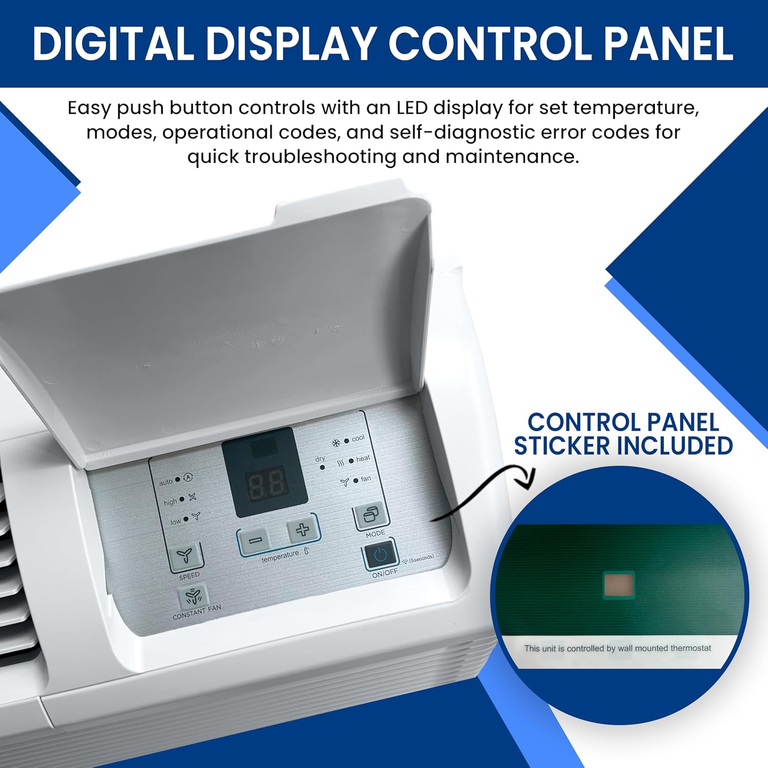 Klimaire 15,000 BTU PTAC Heat Pump A/C R-32 with 5 kW Electric Heater, Remote, Sleeve, Grille, Drain Kit - 230V