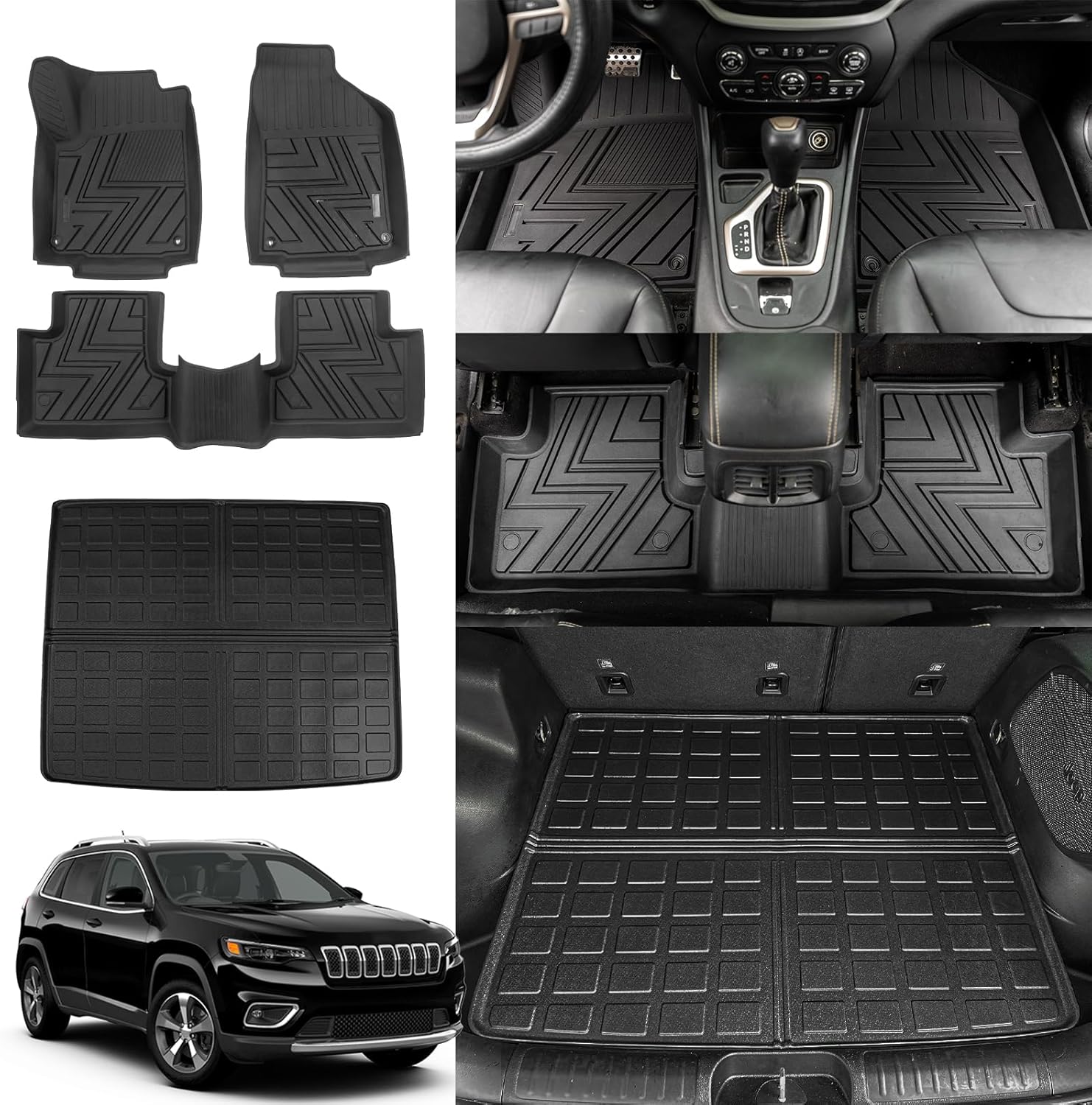 Rongtaod Floor Mats Compatible with 2019-2023 Jeep Cherokee Trunk Mat Cargo Mat Cargo Liner All Weather Trunk Liner 2022 Jeep Cherokee Accessories (Trunk Mat+Floor Mats)